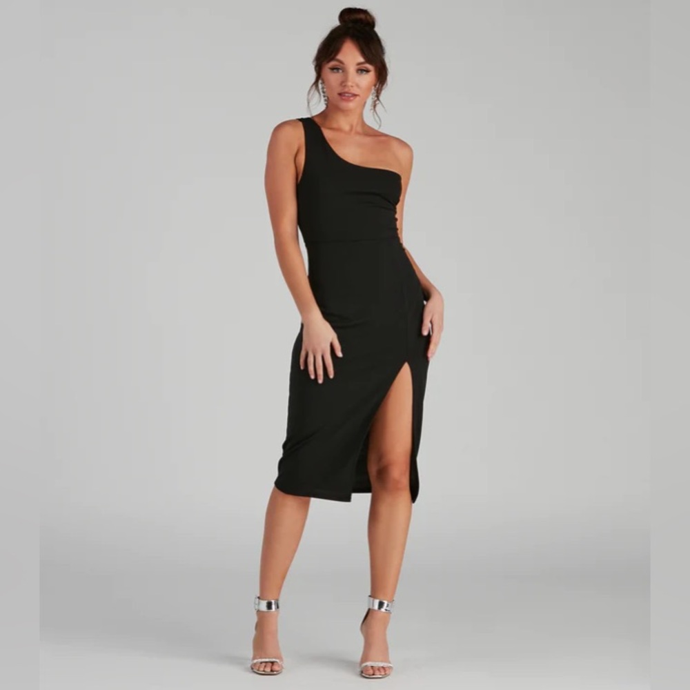 One-Shoulder Midi Party Dress
